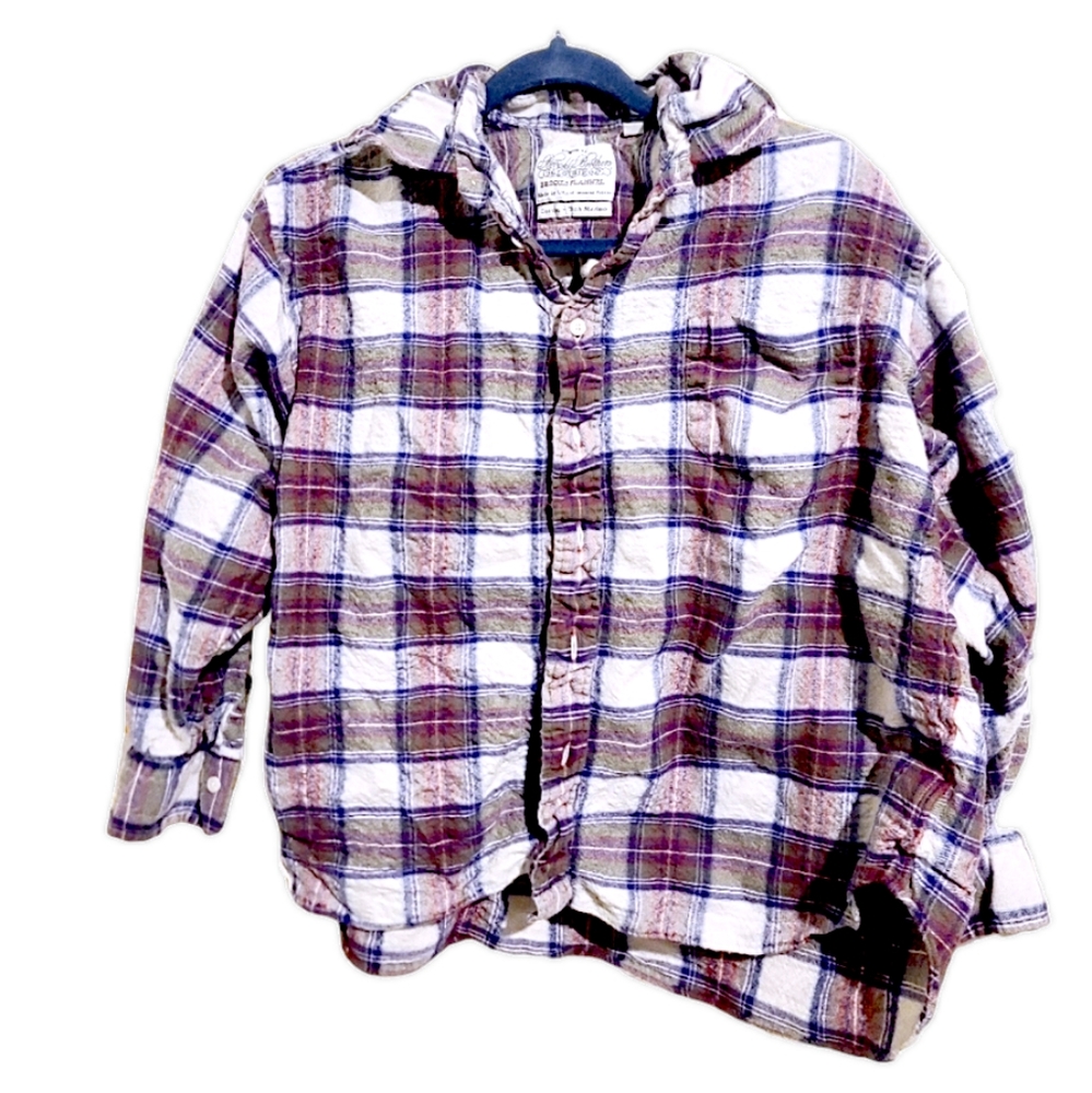 Brooks Brothers Brooks Flannel Cotton White Purple Plaid Button